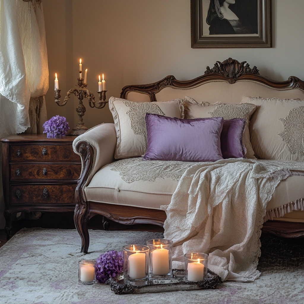 beige and lavender bedroom 57
