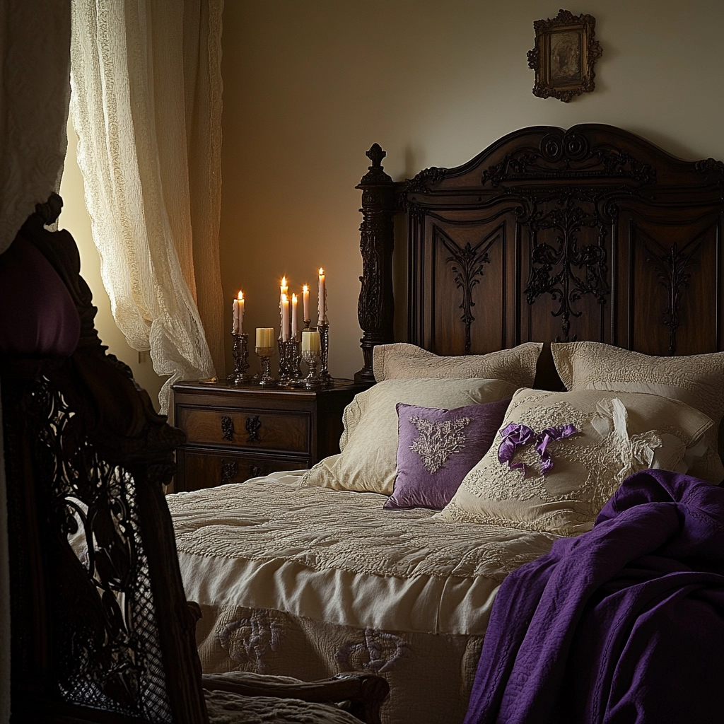 beige and lavender bedroom 59