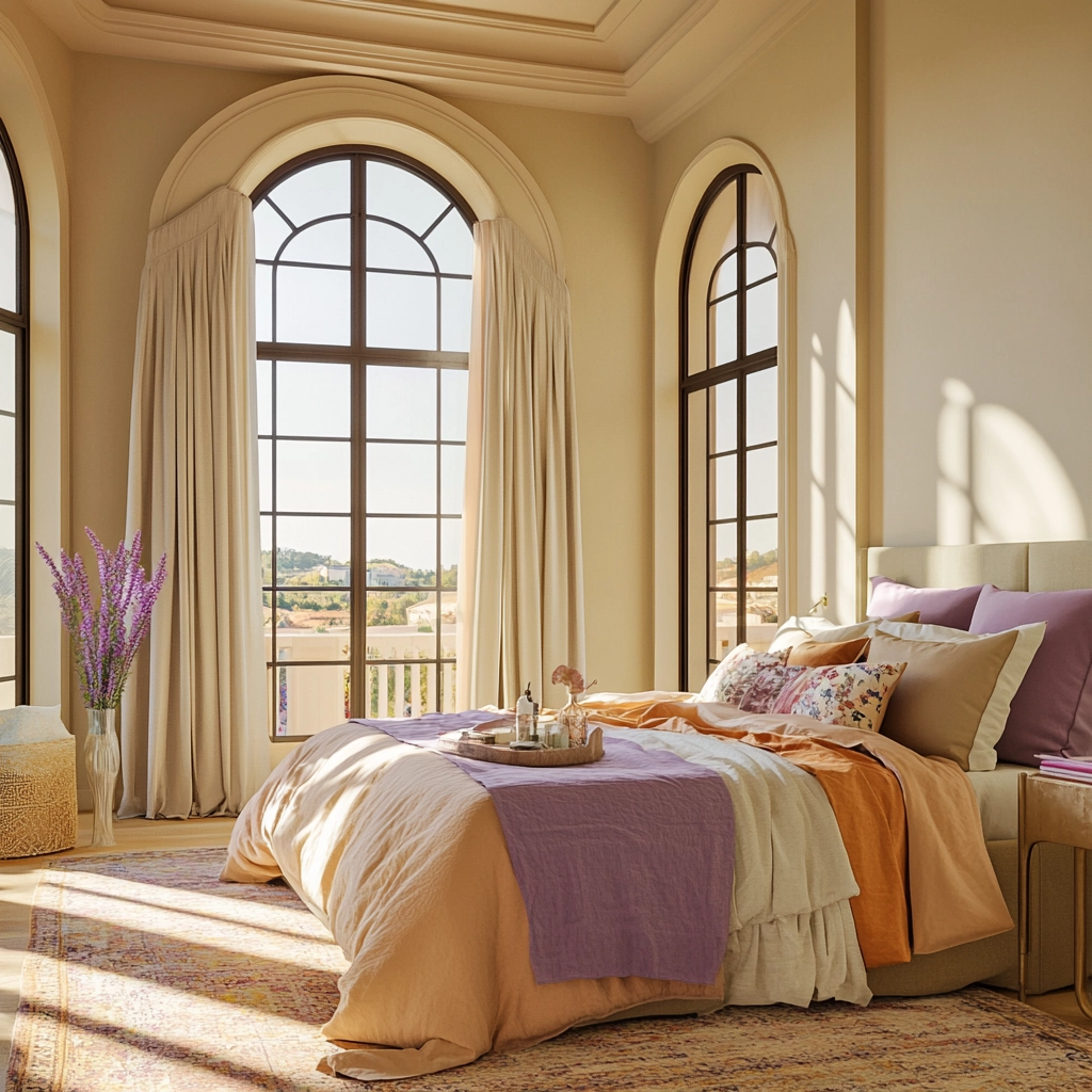 beige and lavender bedroom 61