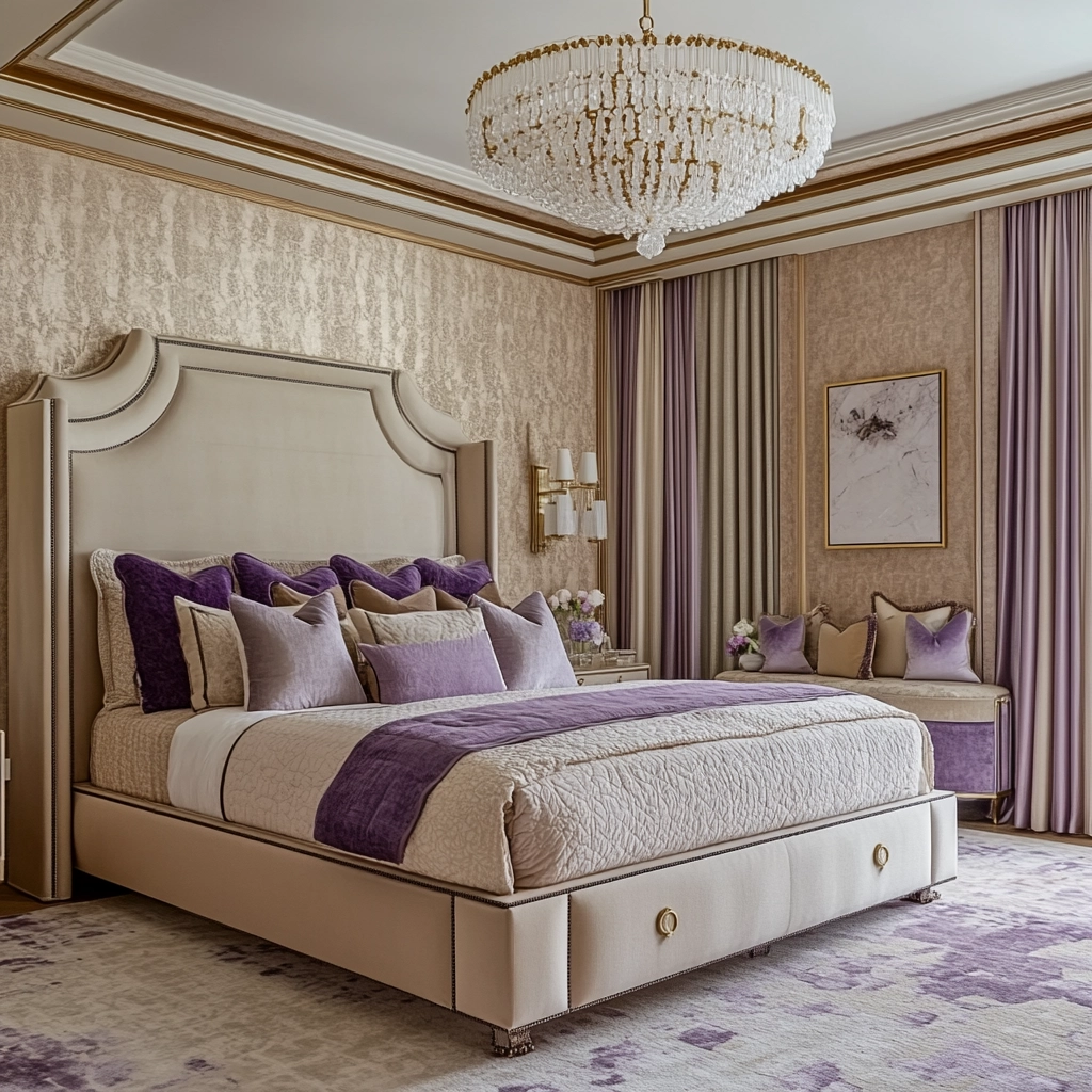 beige and lavender bedroom 74