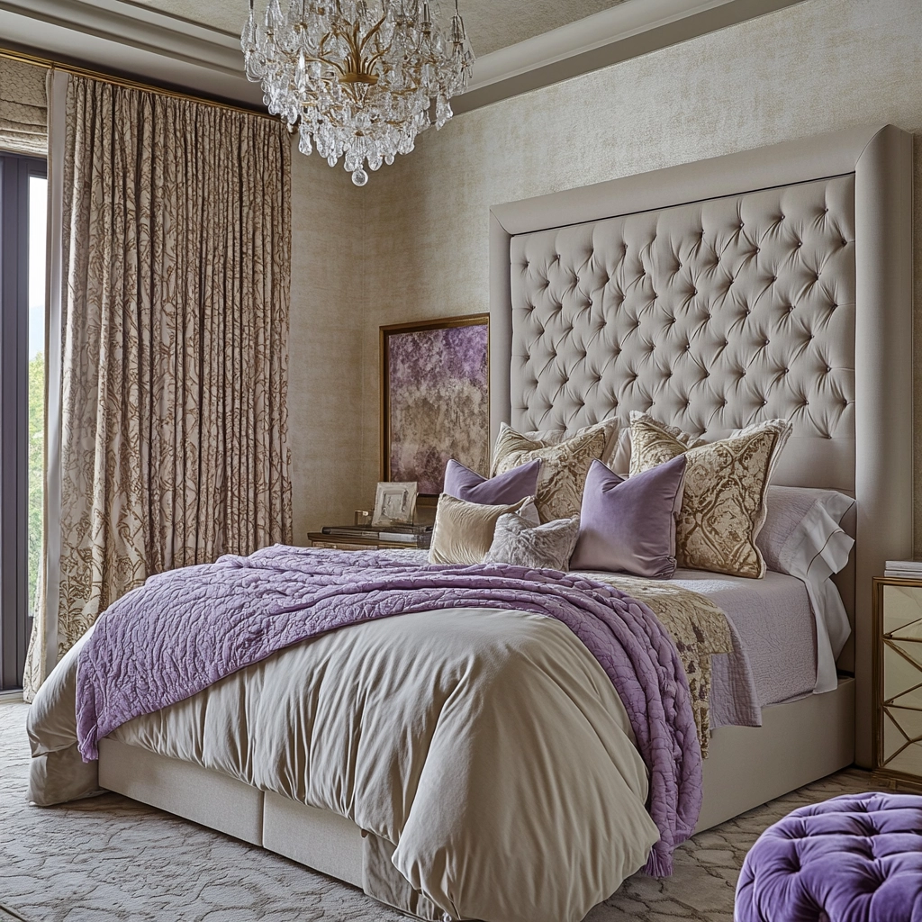 beige and lavender bedroom 75