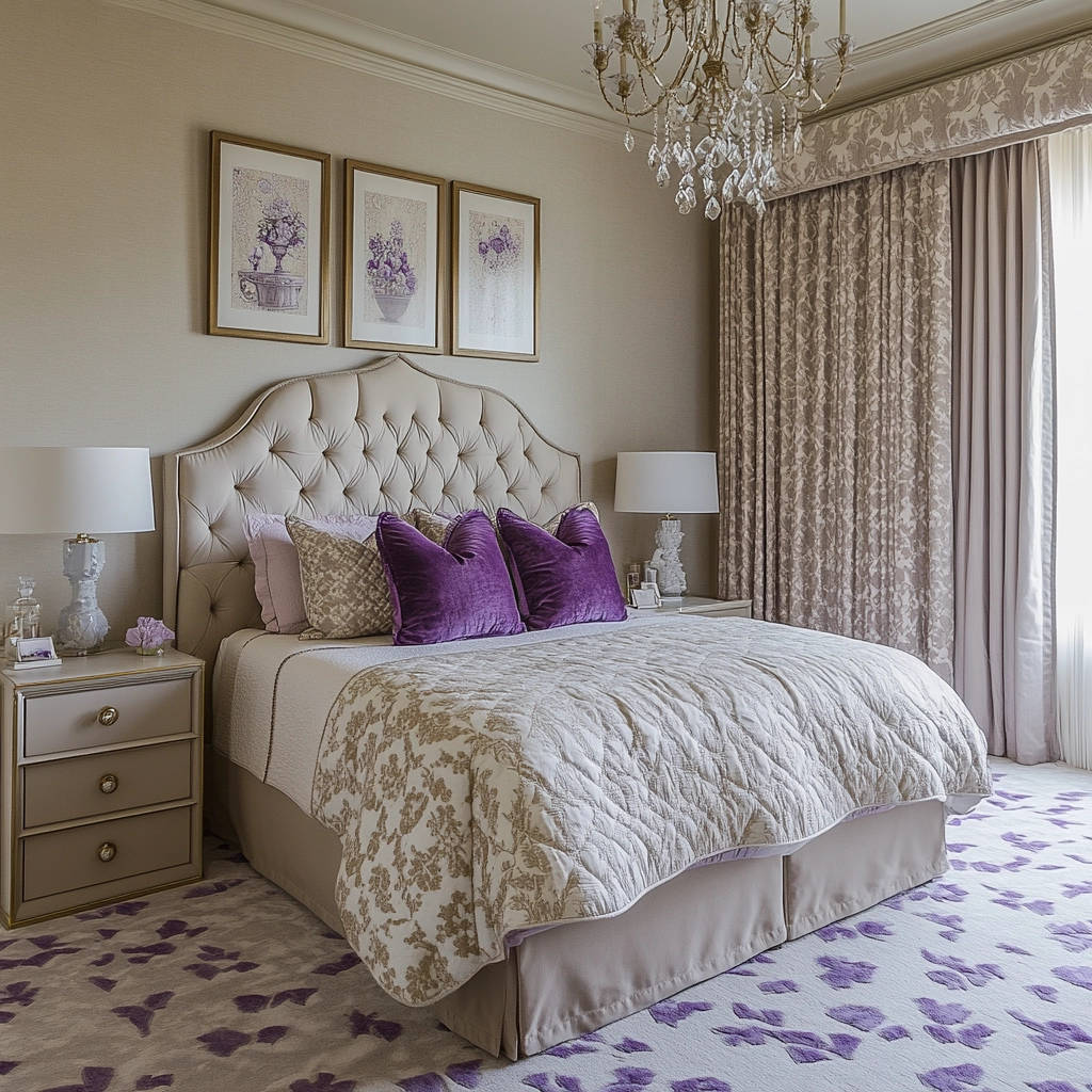 beige and lavender bedroom 76