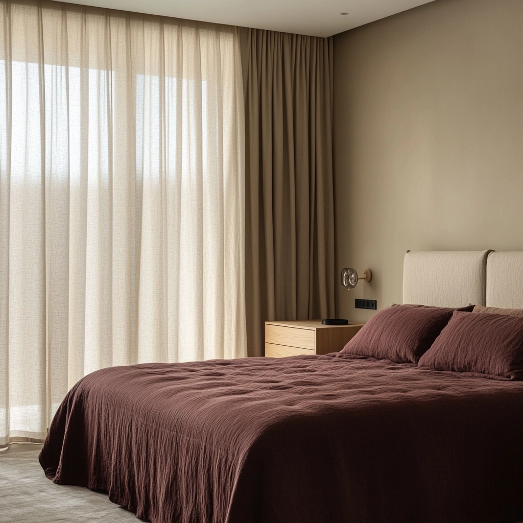 beige and maroon bedroom 1