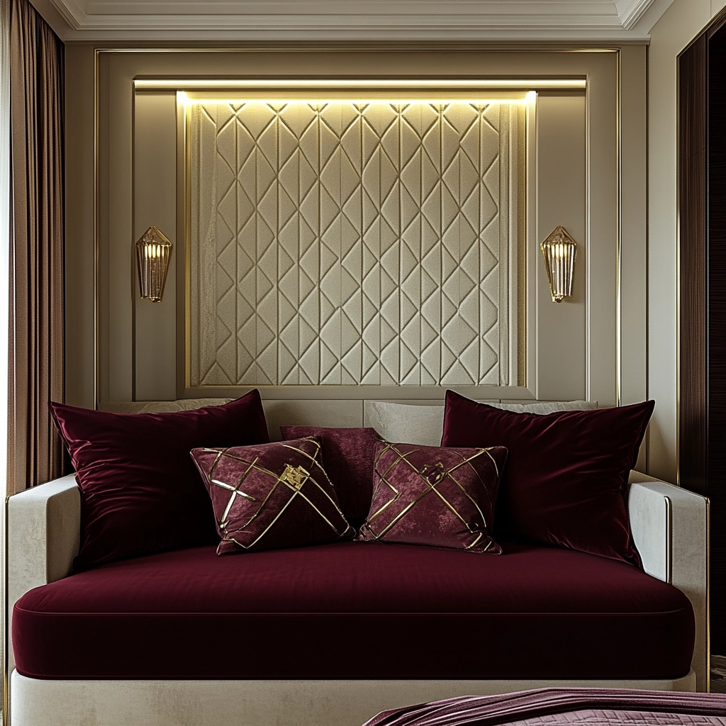 beige and maroon bedroom 13