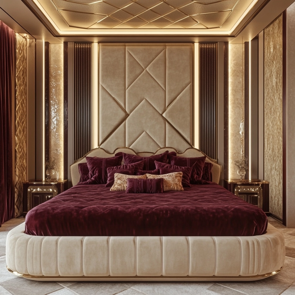 beige and maroon bedroom 15