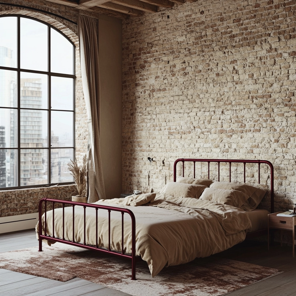 beige and maroon bedroom 18