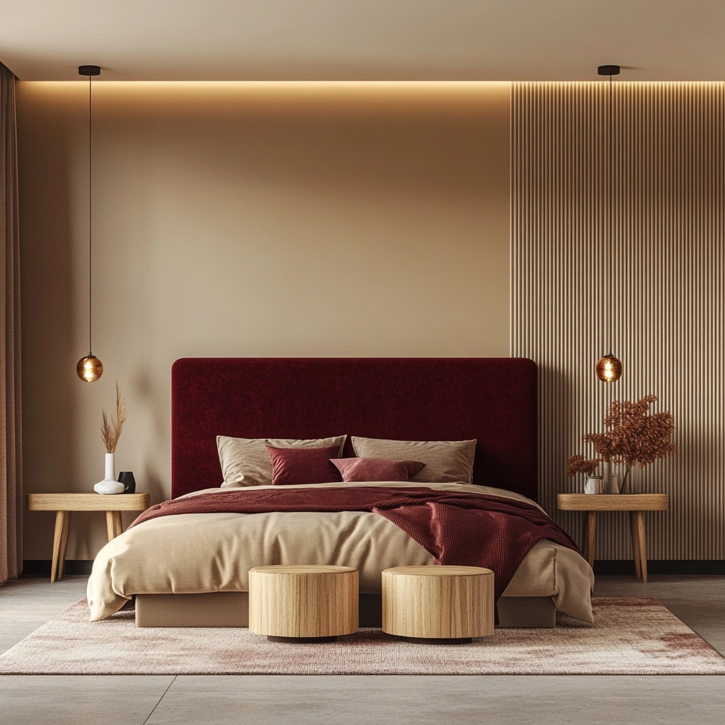 beige and maroon bedroom 21