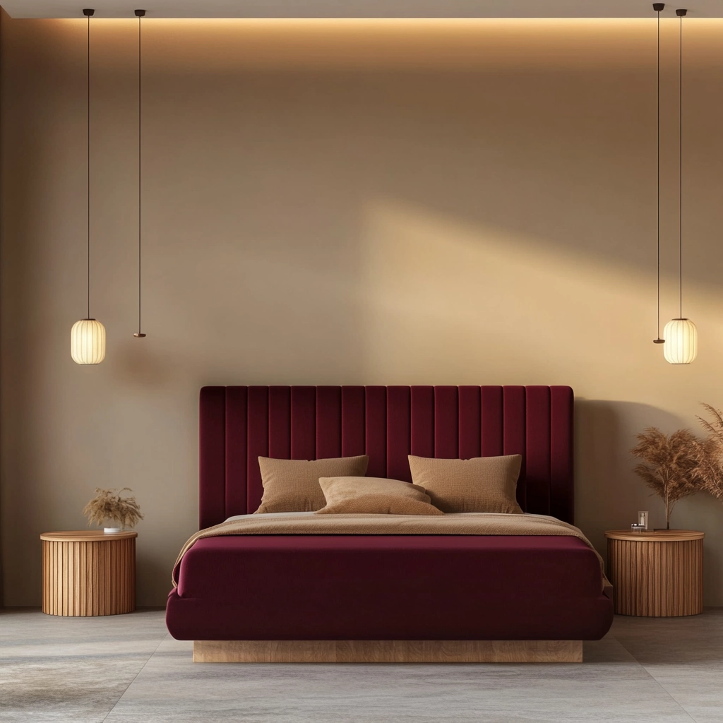 beige and maroon bedroom 22