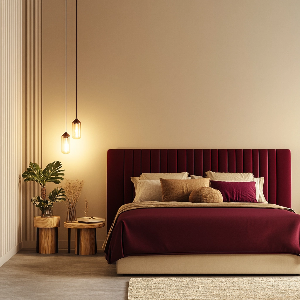 beige and maroon bedroom 23