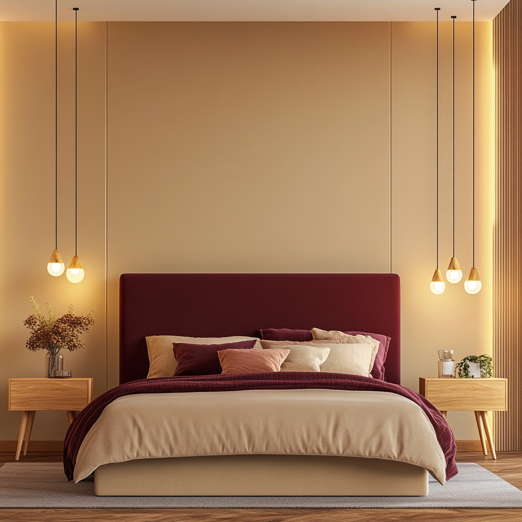 beige and maroon bedroom 24