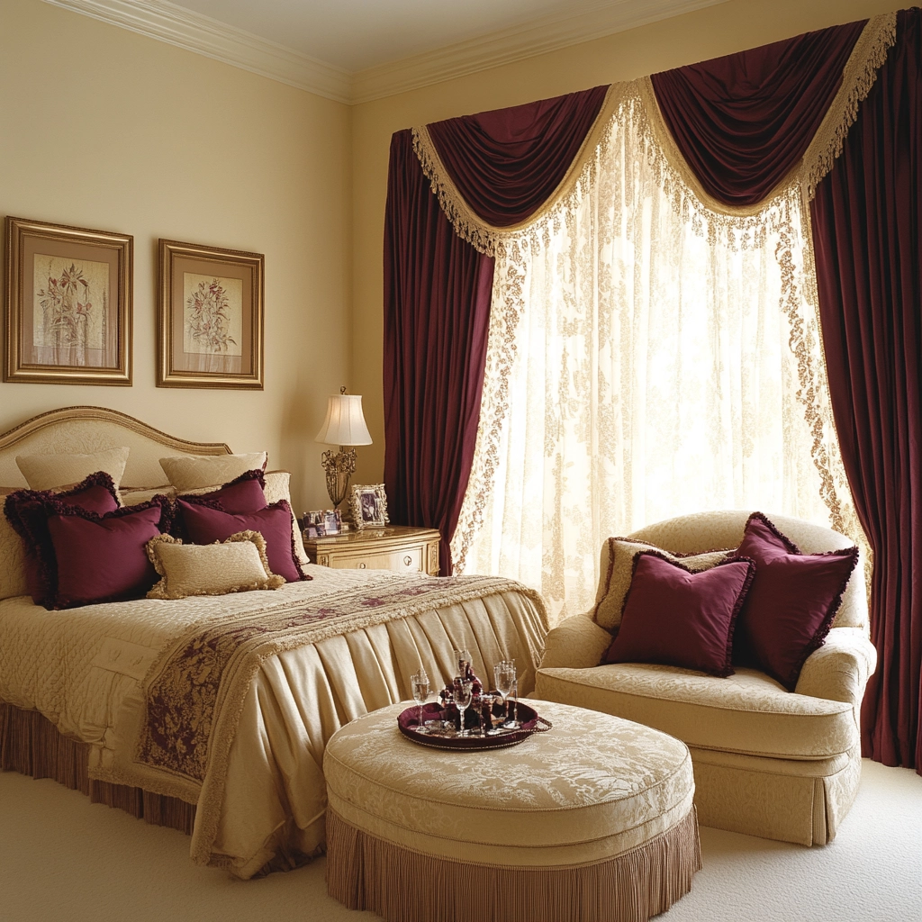 beige and maroon bedroom 26