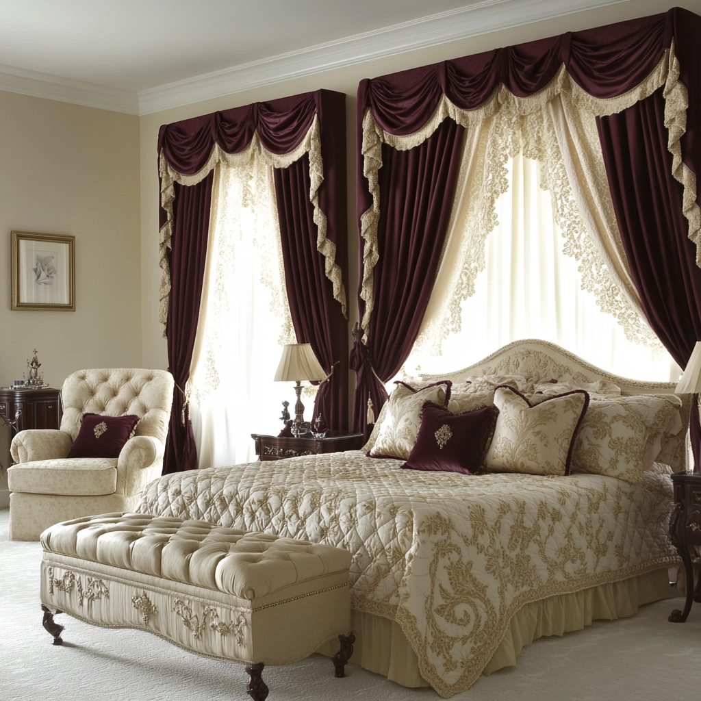 beige and maroon bedroom 28