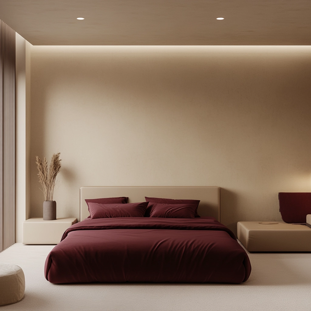 beige and maroon bedroom 30