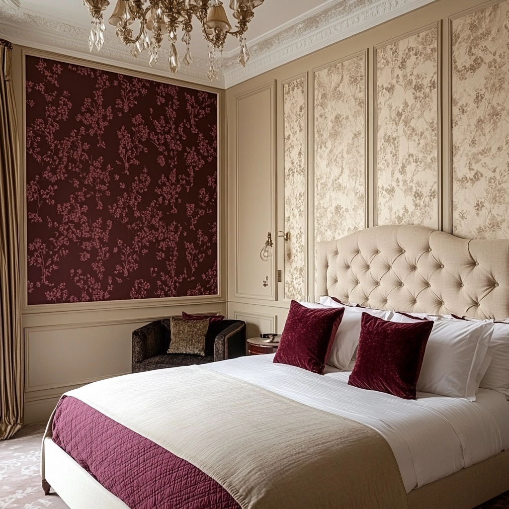 beige and maroon bedroom 33