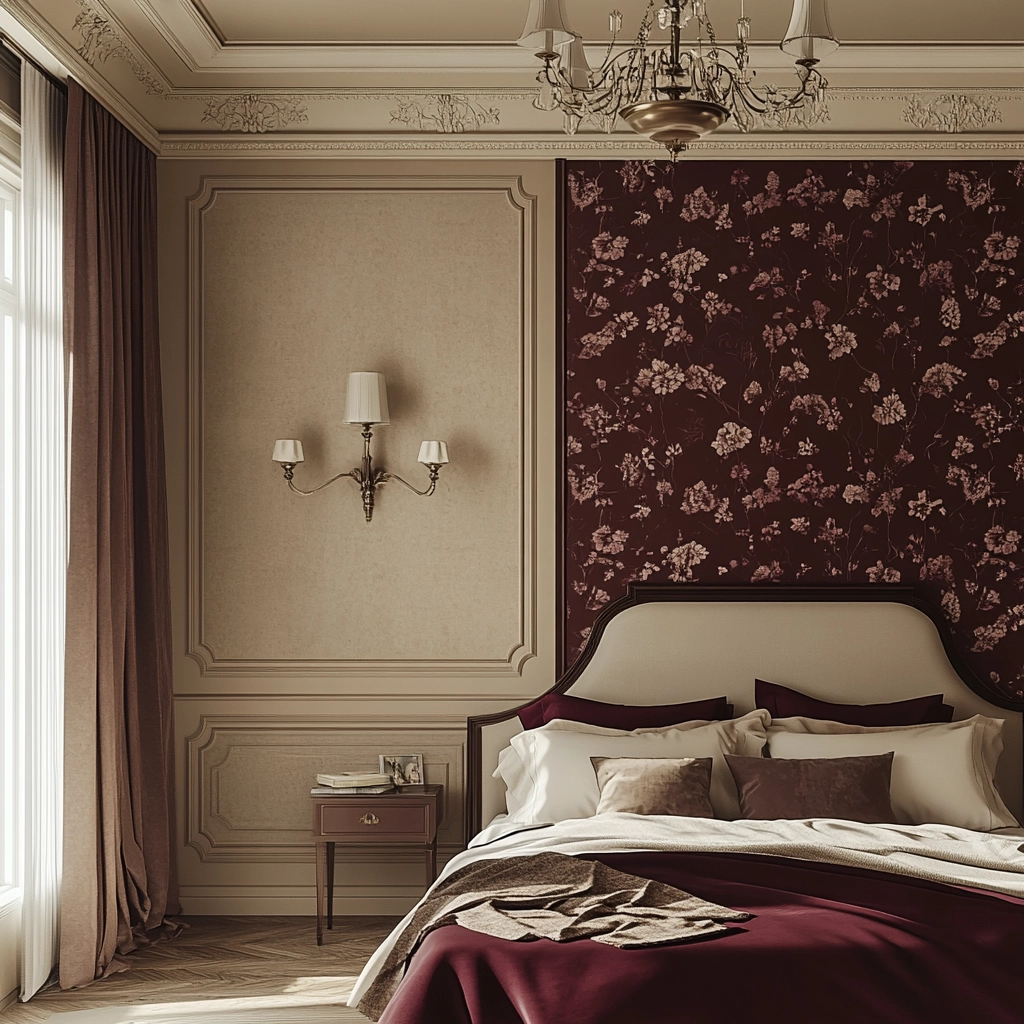 beige and maroon bedroom 34