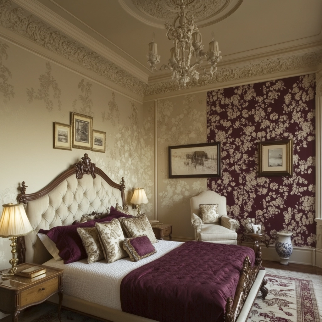 beige and maroon bedroom 35