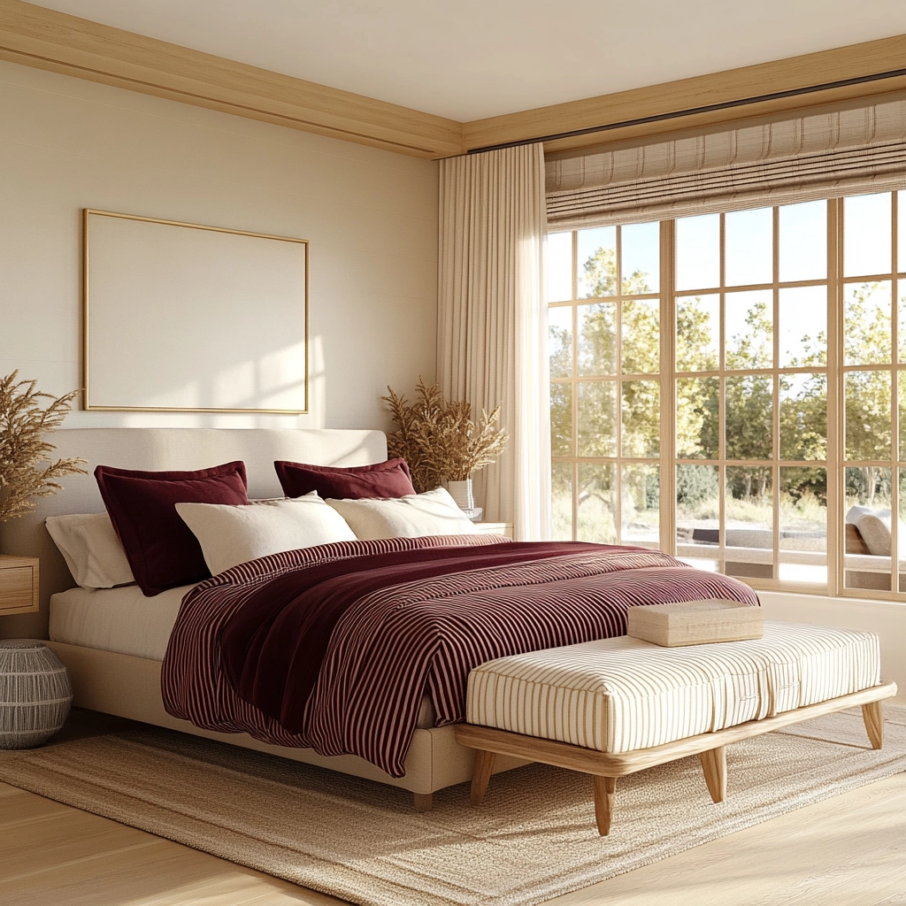 beige and maroon bedroom 37