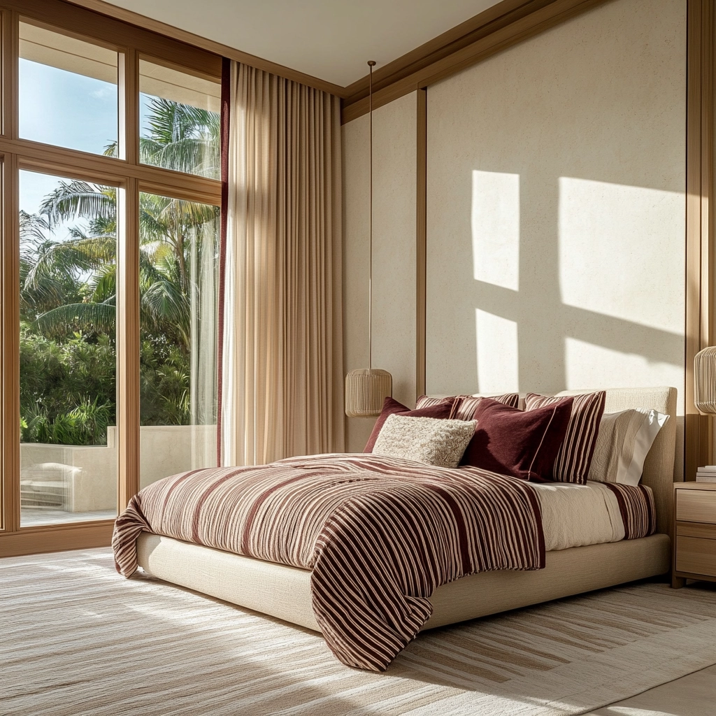 beige and maroon bedroom 38