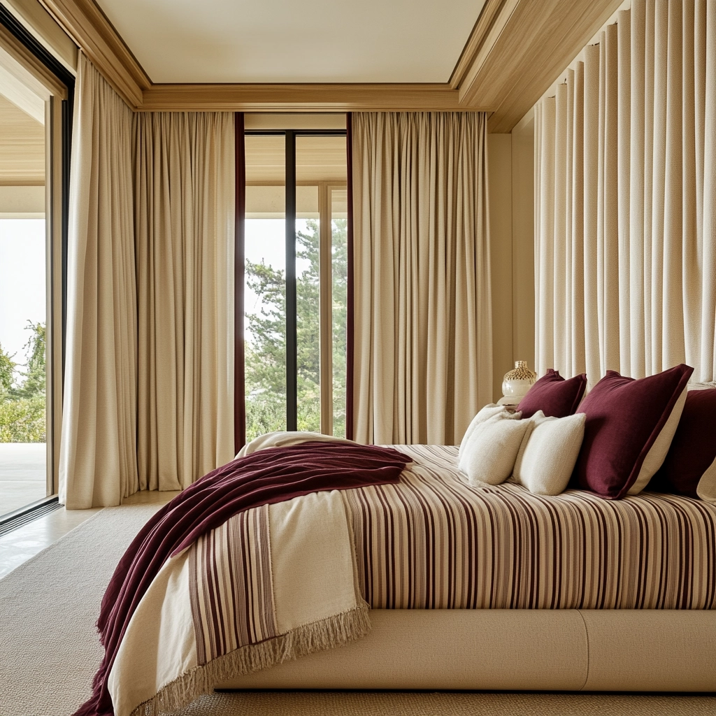 beige and maroon bedroom 39