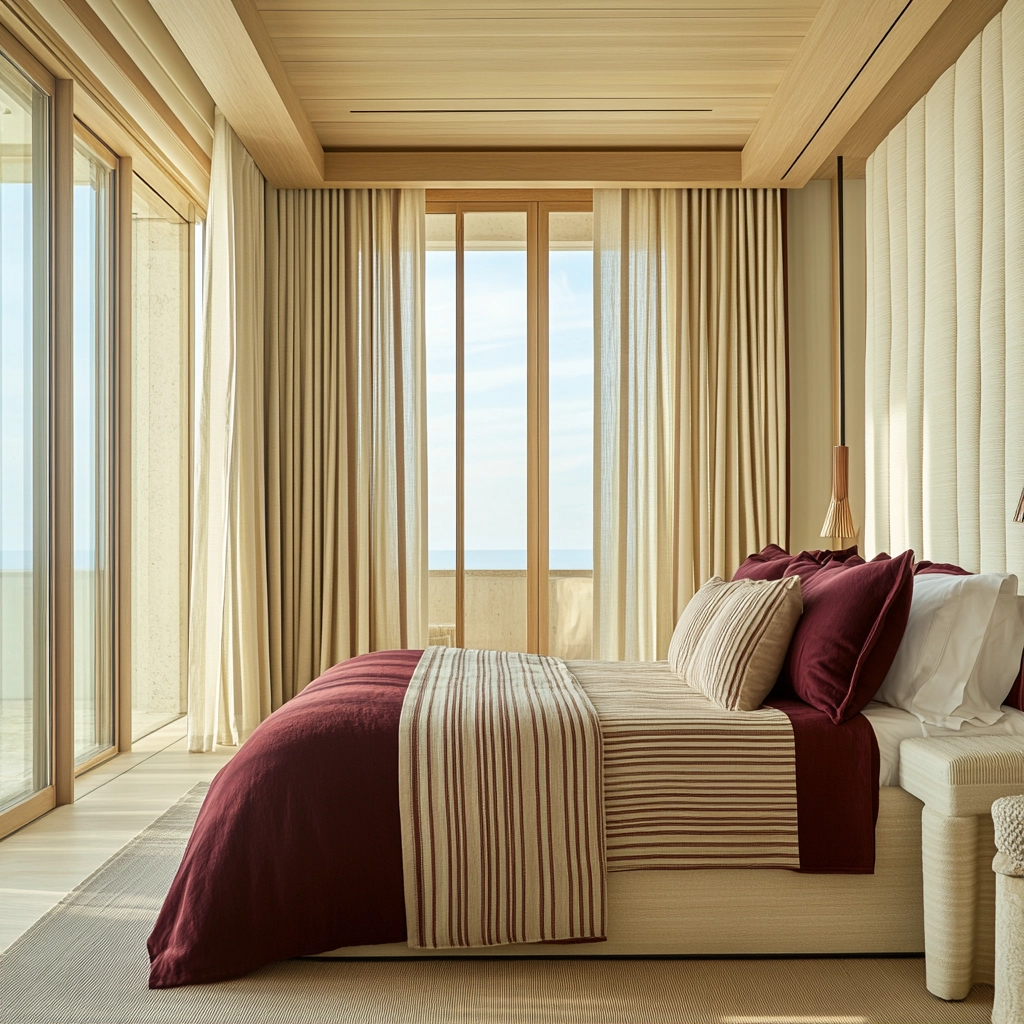 beige and maroon bedroom 40