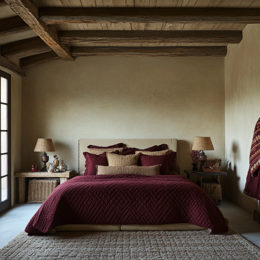 beige and maroon bedroom 42