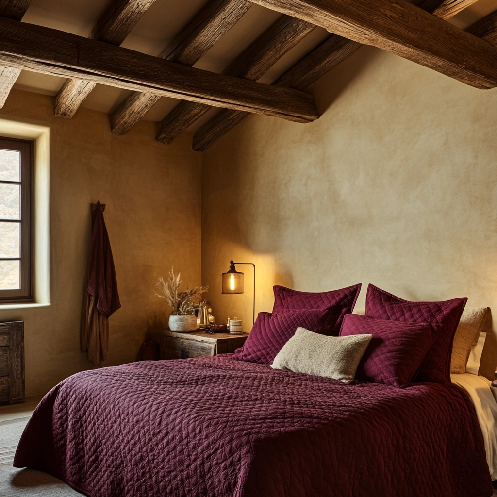beige and maroon bedroom 43