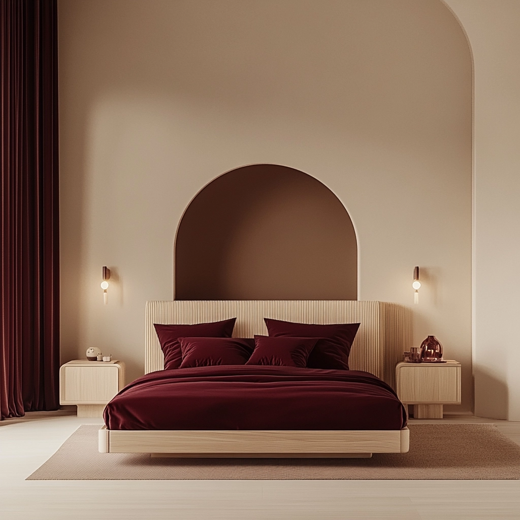 beige and maroon bedroom 5