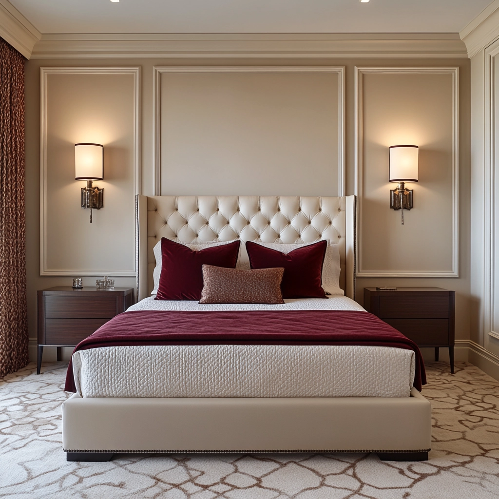 beige and maroon bedroom 54