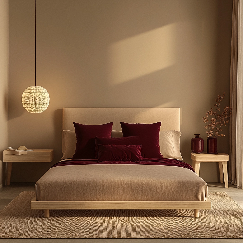 beige and maroon bedroom 6