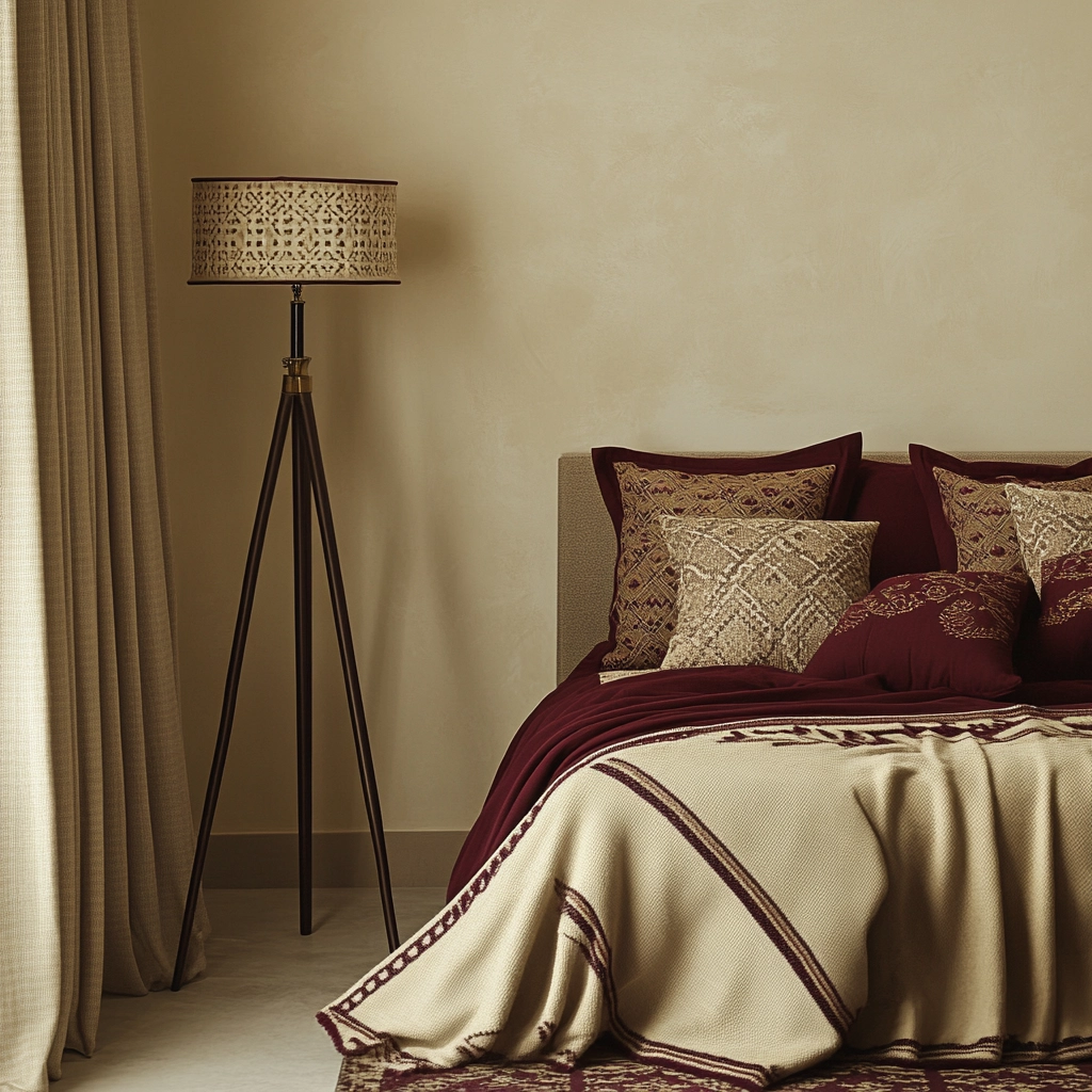 beige and maroon bedroom 61