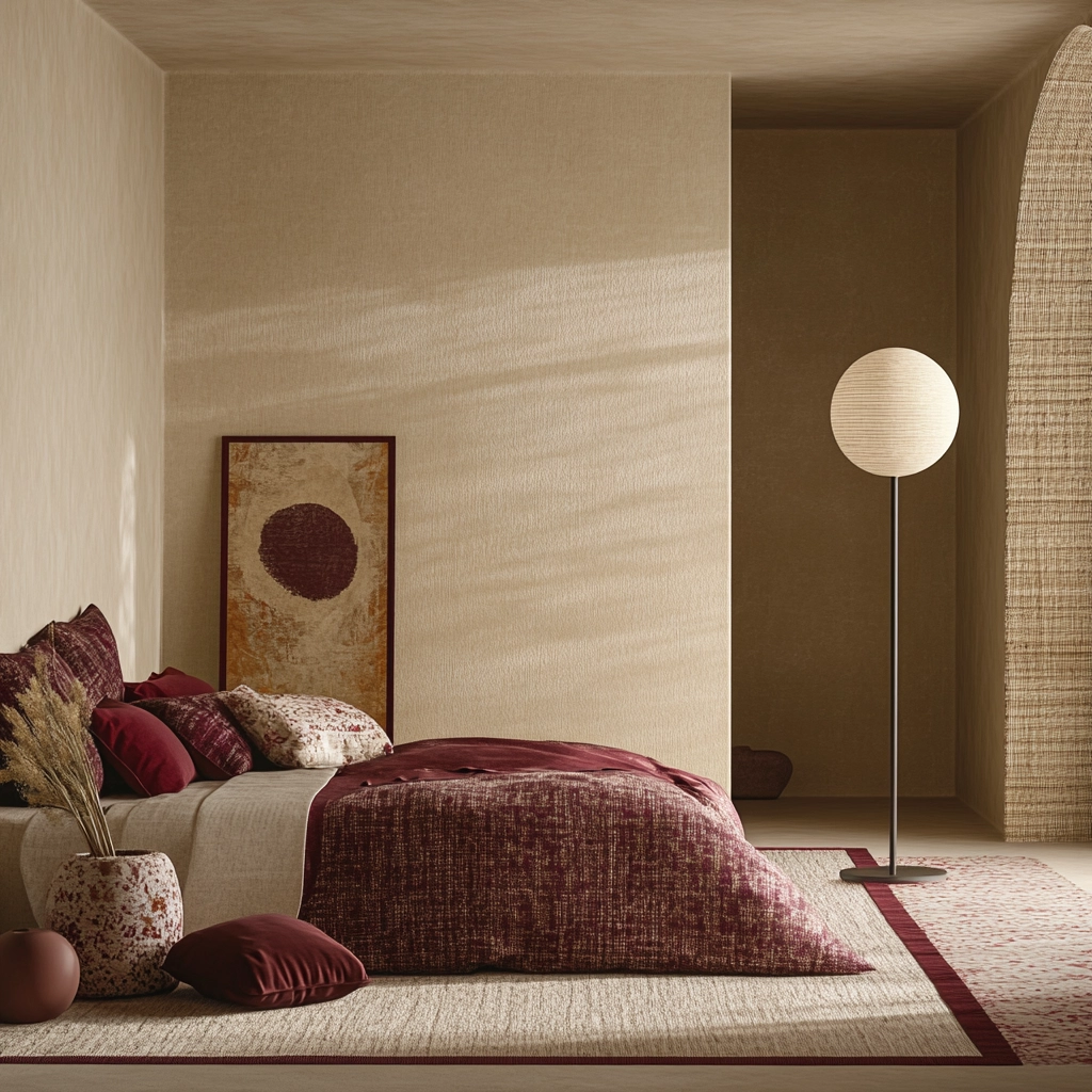 beige and maroon bedroom 62
