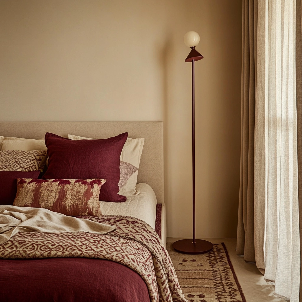 beige and maroon bedroom 63