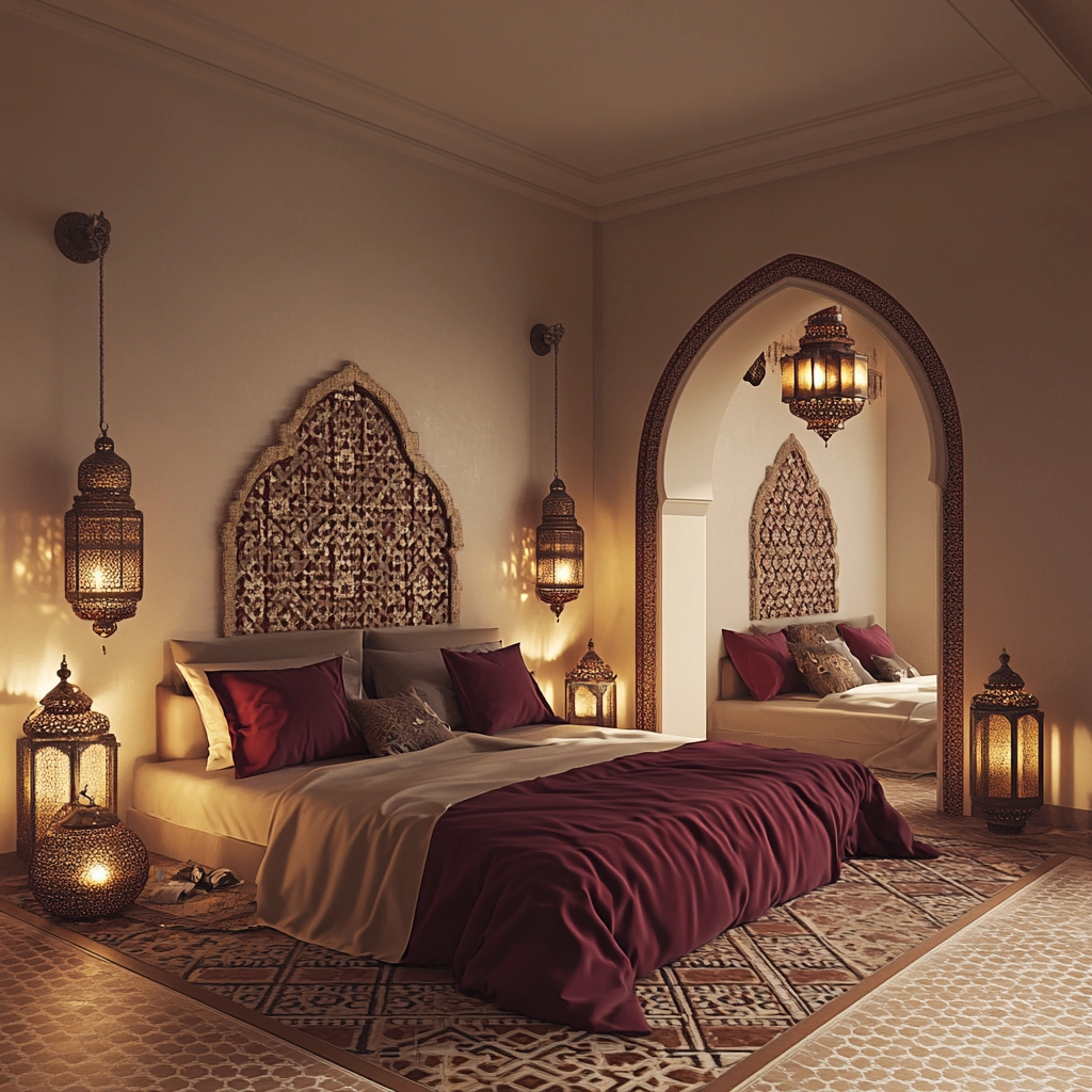 beige and maroon bedroom 65