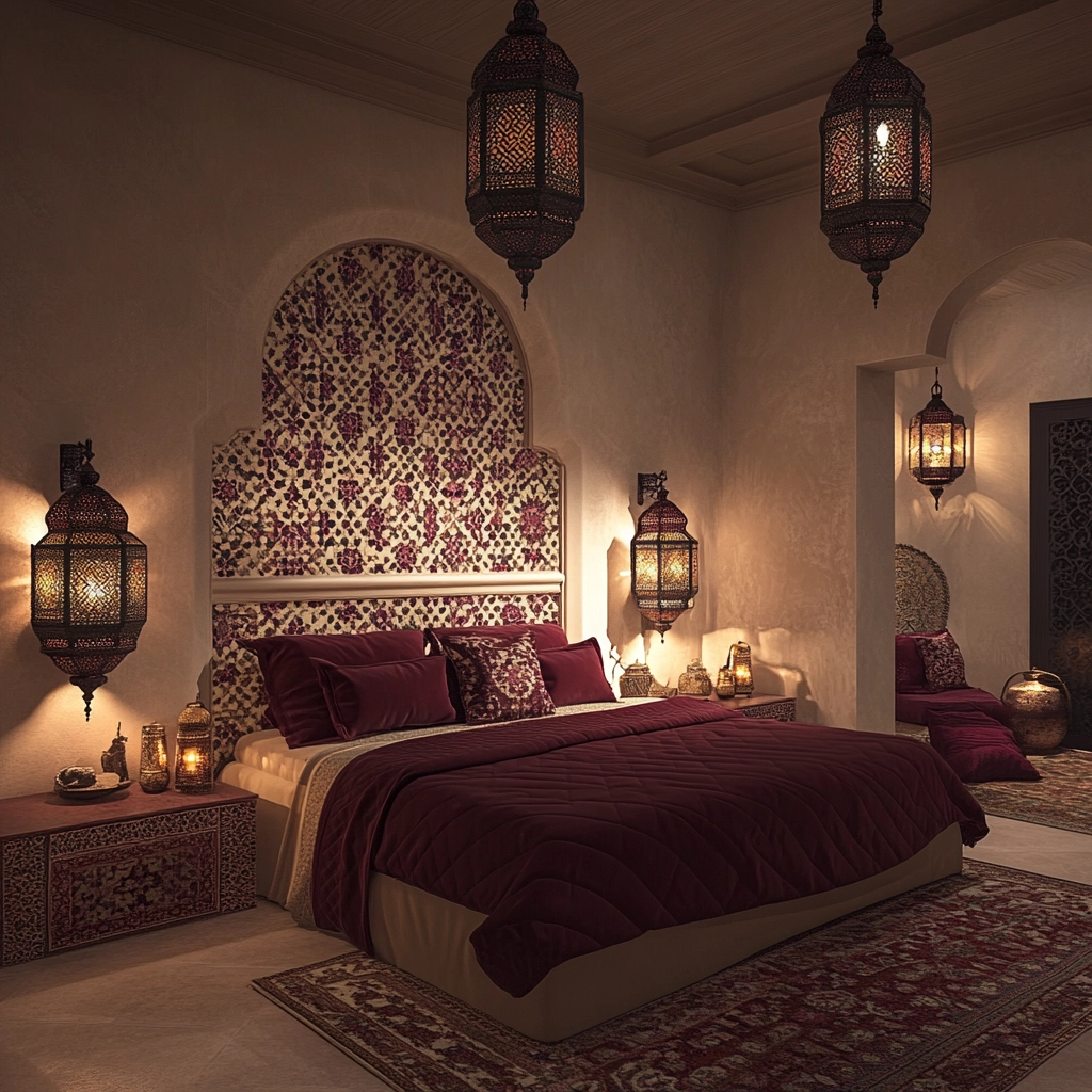 beige and maroon bedroom 66