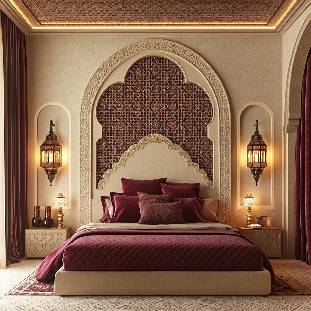 beige and maroon bedroom 68