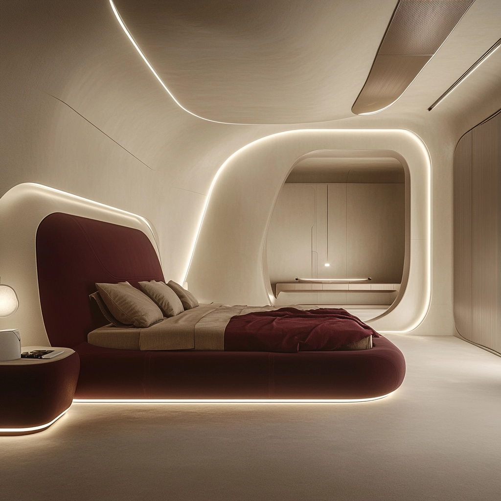 beige and maroon bedroom 69