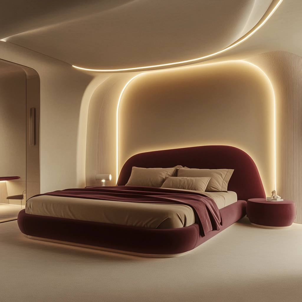 beige and maroon bedroom 72