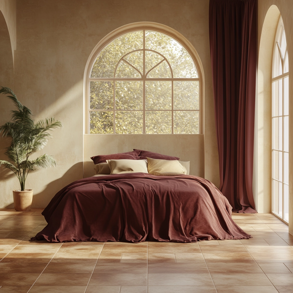 beige and maroon bedroom 73