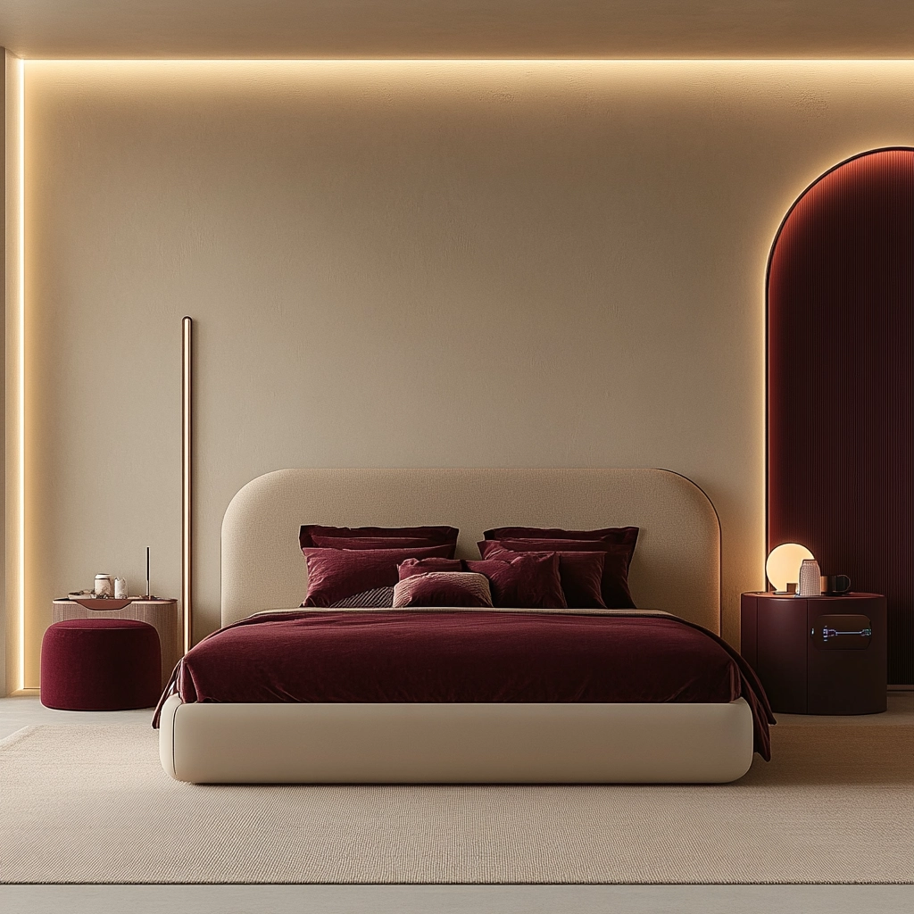 beige and maroon bedroom 77