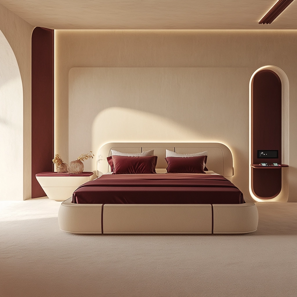 beige and maroon bedroom 79