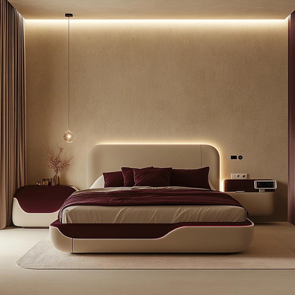 beige and maroon bedroom 80
