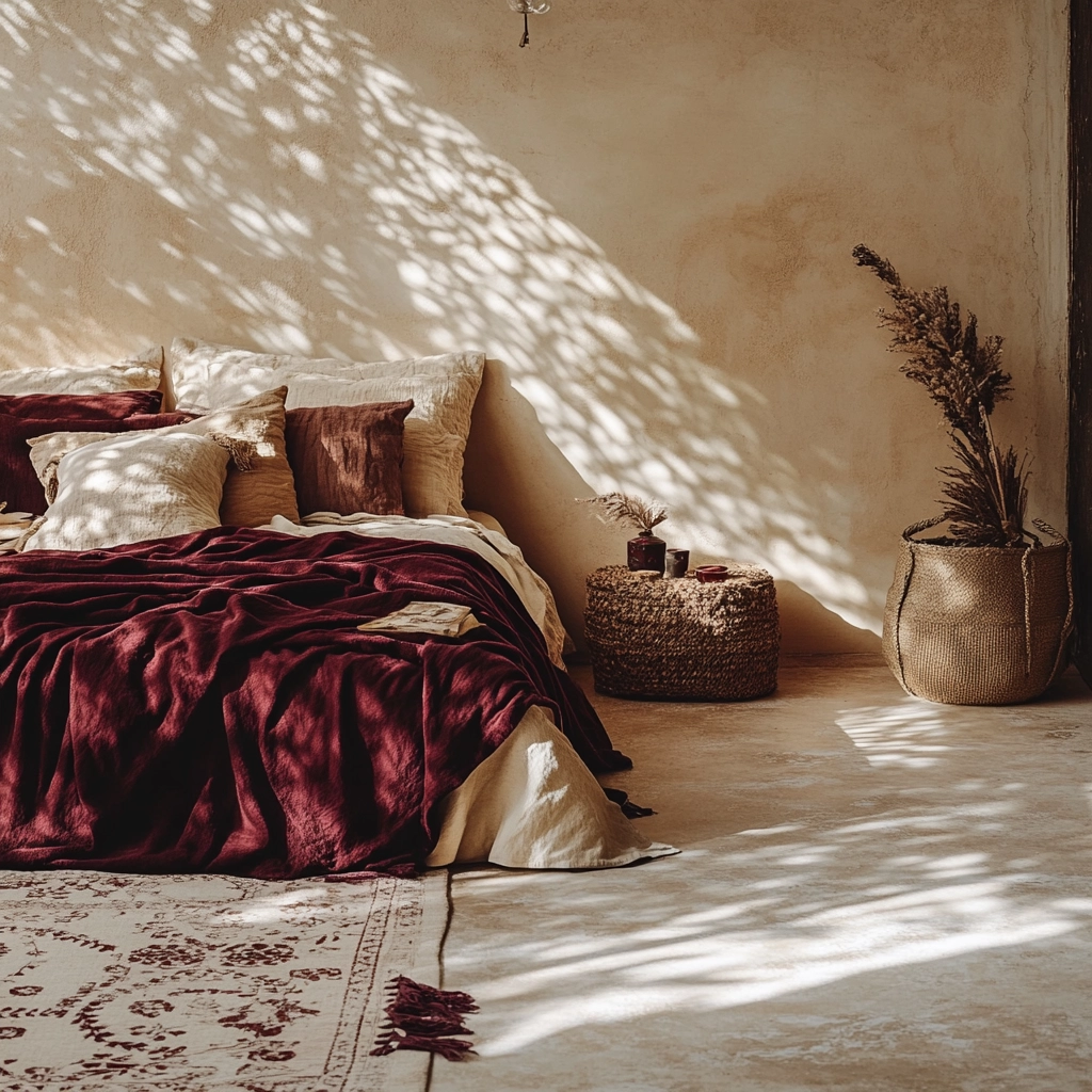 beige and maroon bedroom 9