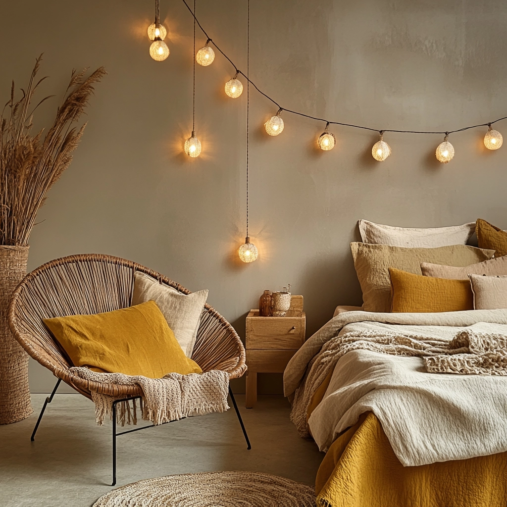 beige and mustard bedroom 12