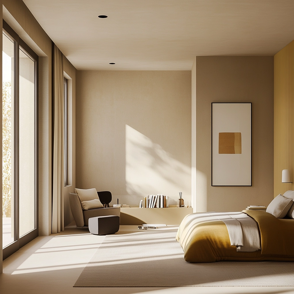 beige and mustard bedroom 14