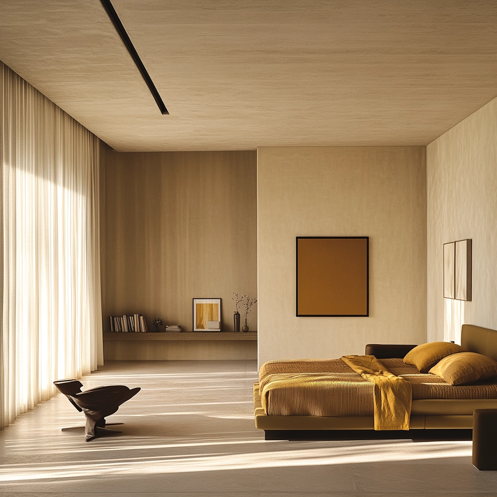 beige and mustard bedroom 16