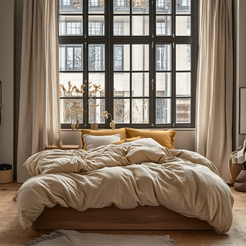 beige and mustard bedroom 2