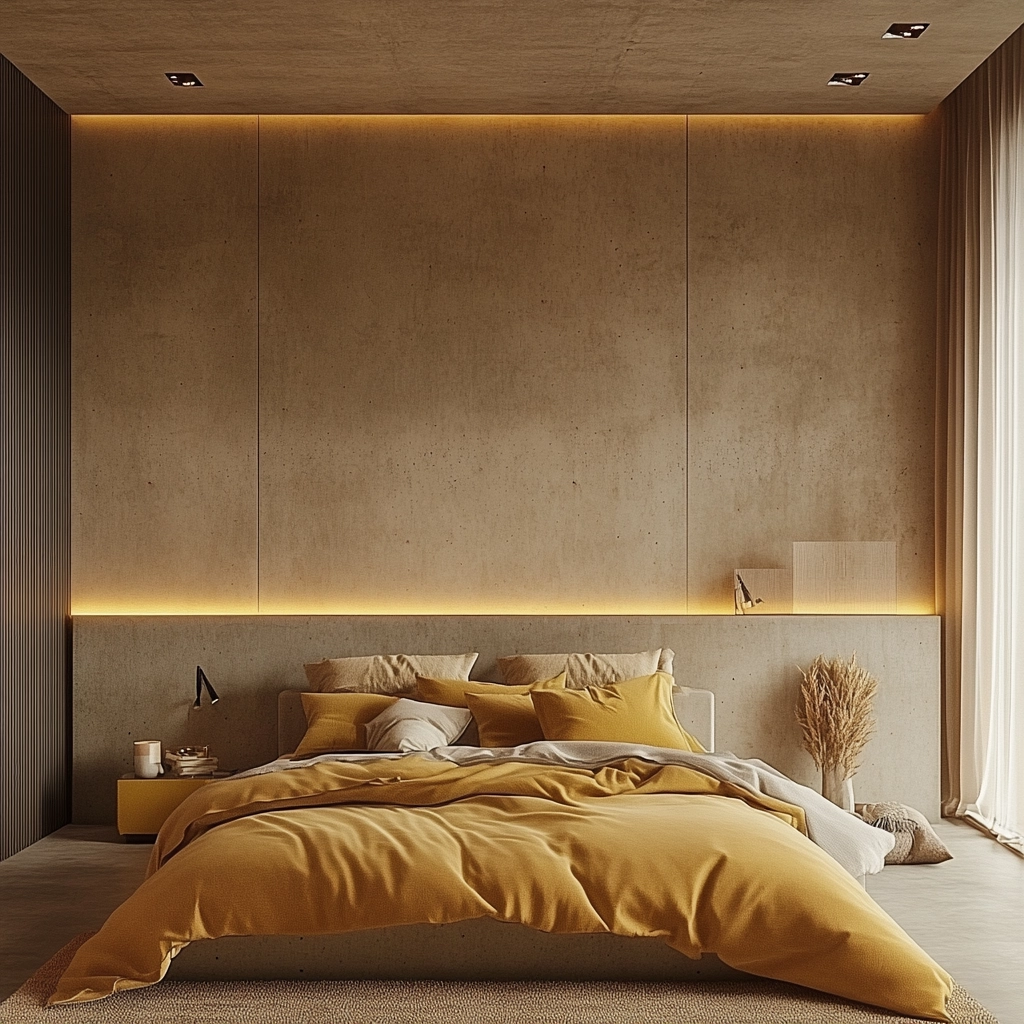 beige and mustard bedroom 23
