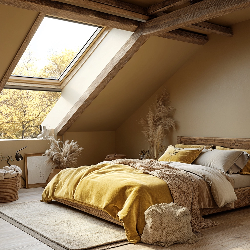 beige and mustard bedroom 28