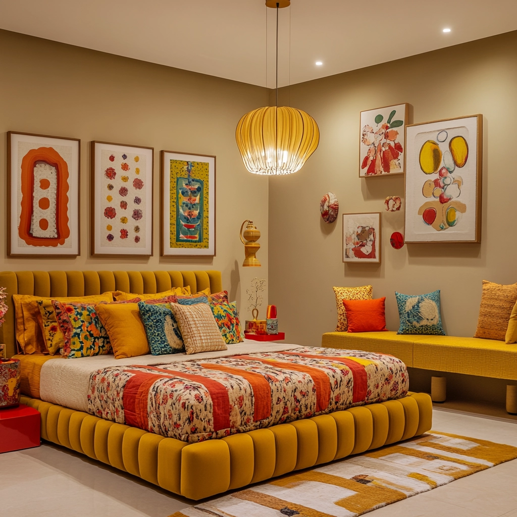 beige and mustard bedroom 30