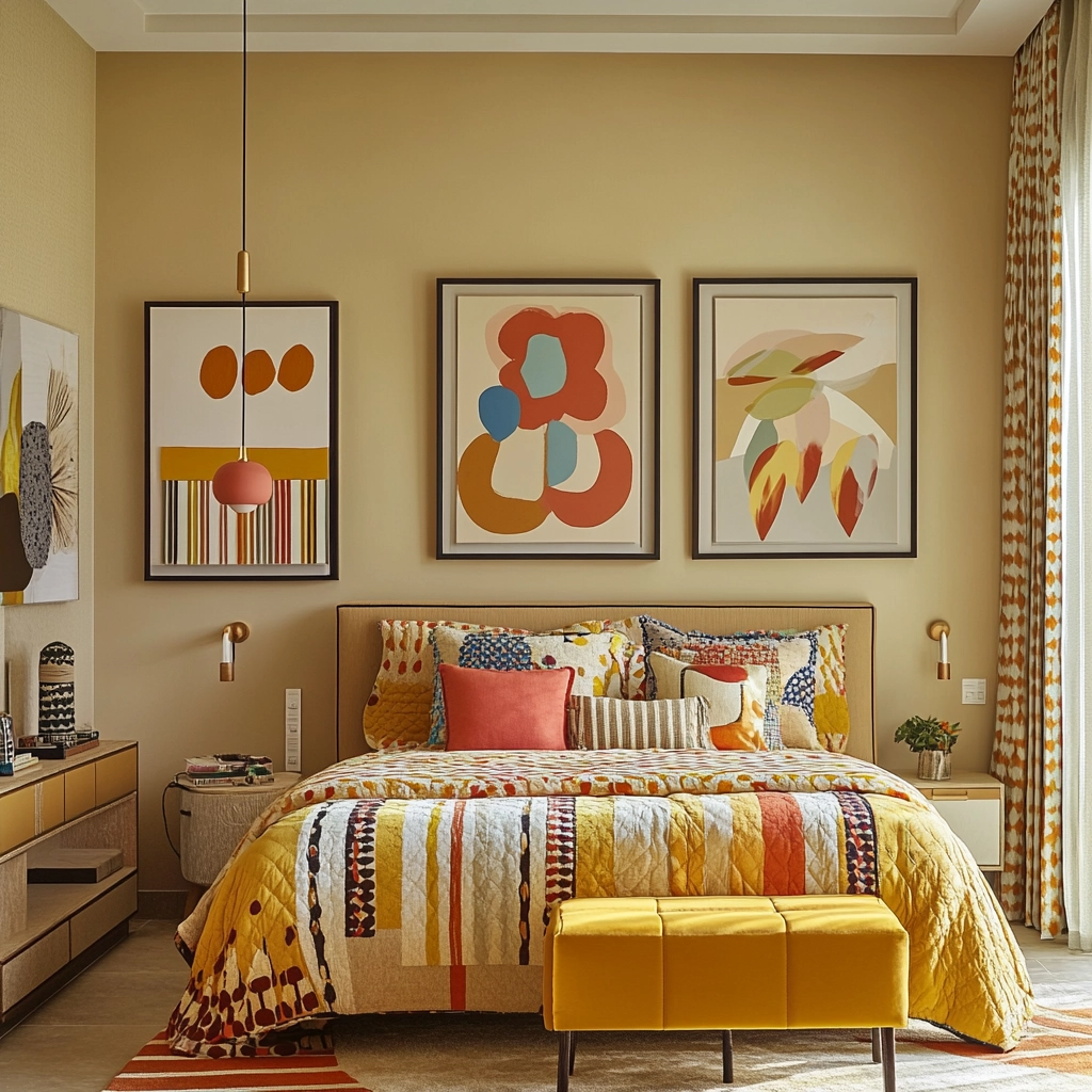 beige and mustard bedroom 31